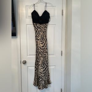 Jovani muted gold and black beaded gown size 2